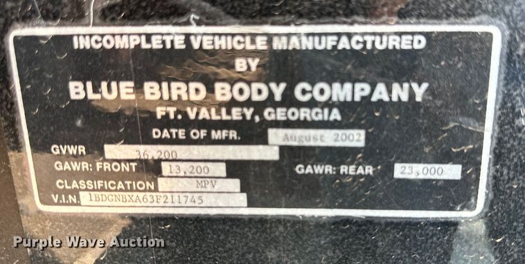 image for item DG4284 2003 Blue Bird coach bus