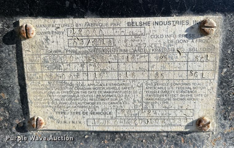 image for item DJ6431 2018 Belshe equipment trailer