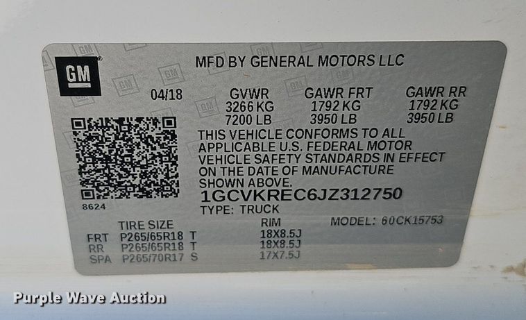 image for item DK0593 2018 Chevrolet Silverado 1500 Double Cab pickup truck