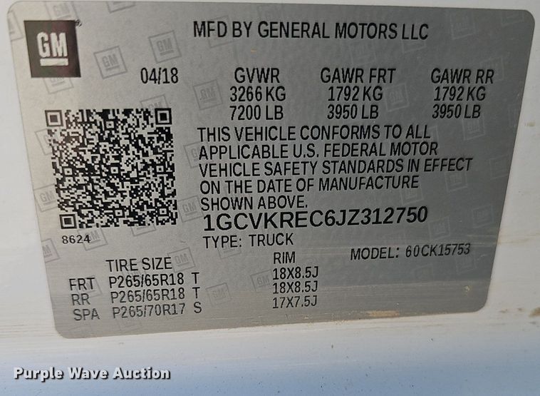 image for item DK0593 2018 Chevrolet Silverado 1500 Double Cab pickup truck