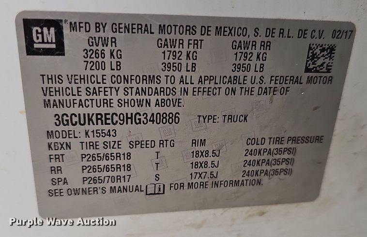 image for item DK0619 2017 Chevrolet Silverado 1500 Crew Cab pickup truck