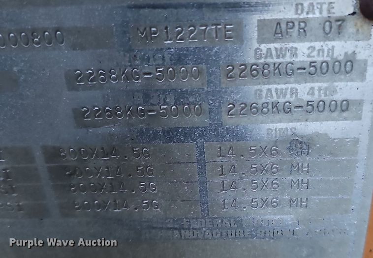 image for item DK0645 2007 Econoline MP1227TE equipment trailer