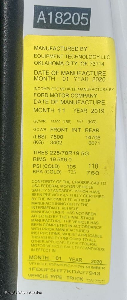 image for item DM7760 2019 Ford F550 truck cab and chassis