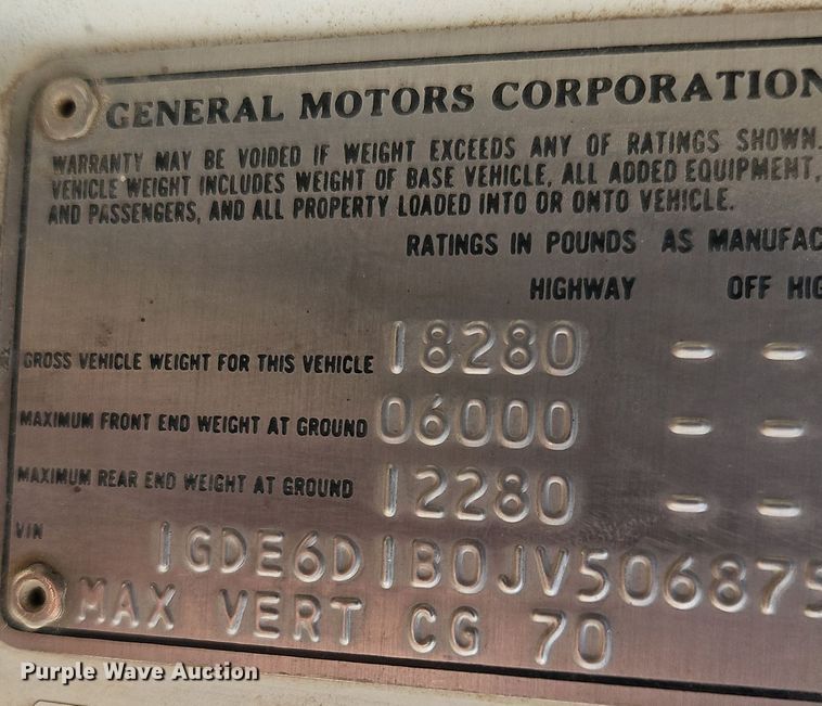 image for item DN7238 1988 GMC 6000 box truck