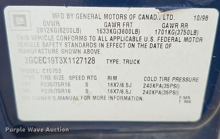 image for item DP0809 1999 Chevrolet Silverado LS Ext. Cab pickup truck