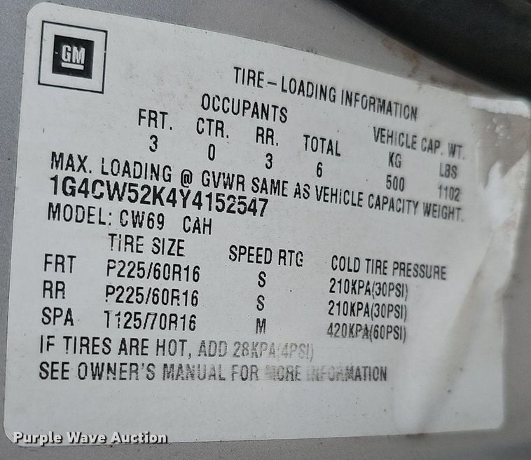 image for item DP0812 2000 Buick Park Avenue 