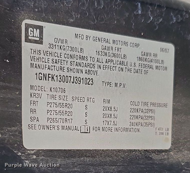 image for item DP0814 2007 Chevrolet Tahoe LTZ SUV