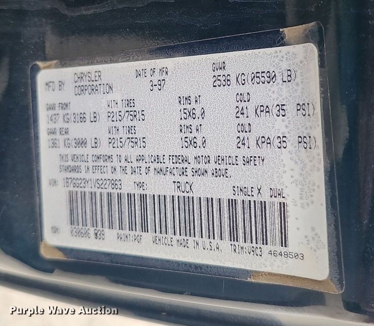 image for item DP0815 1997 Dodge Dakota SLT Club Cab pickup truck