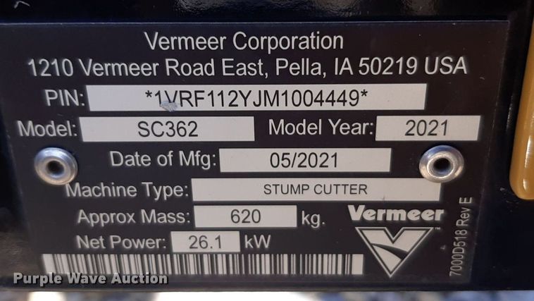 image for item DP2629 2021 Vermeer SC362 stump grinder