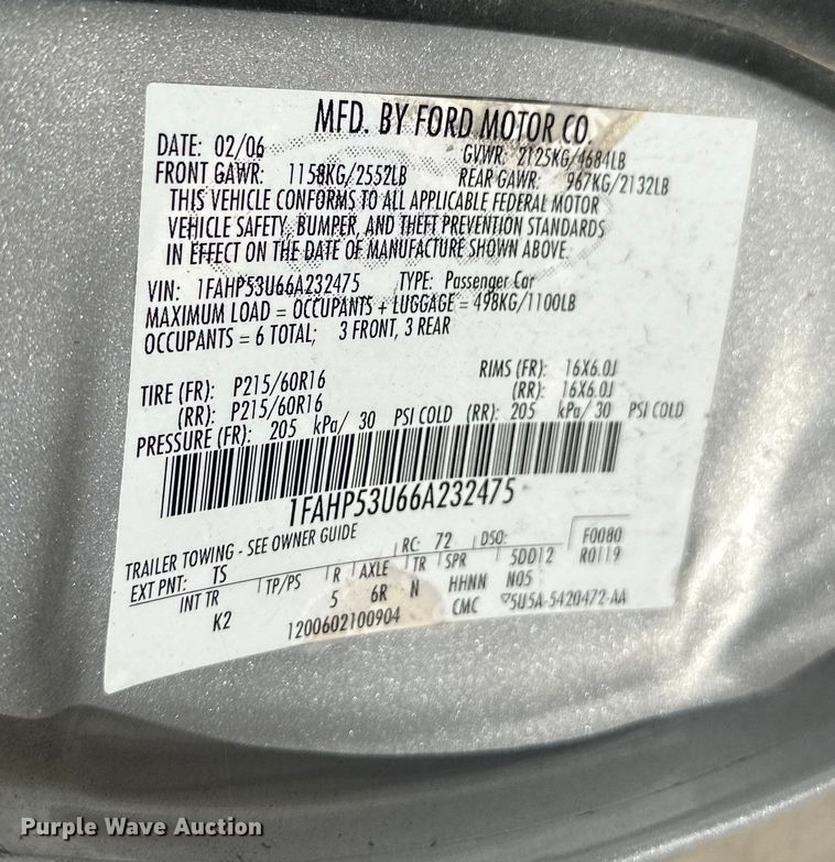 image for item DQ6357 2006 Ford Tarus 