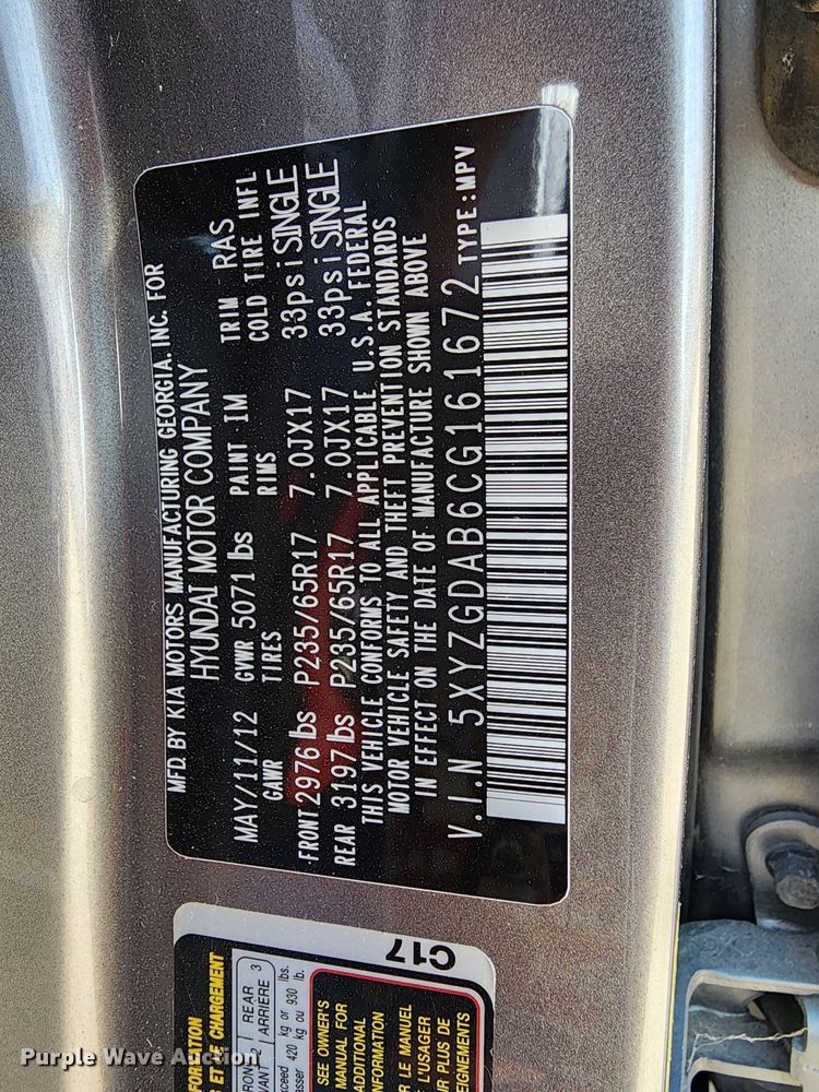 image for item DR5259 2012 Hyundai  Santa Fe SUV