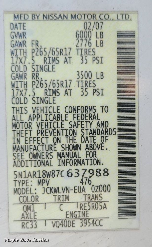 image for item DR5260 2007 Nissan Pathfinder LE SUV