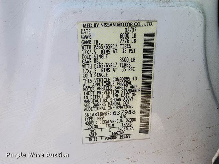 image for item DR5260 2007 Nissan Pathfinder LE SUV