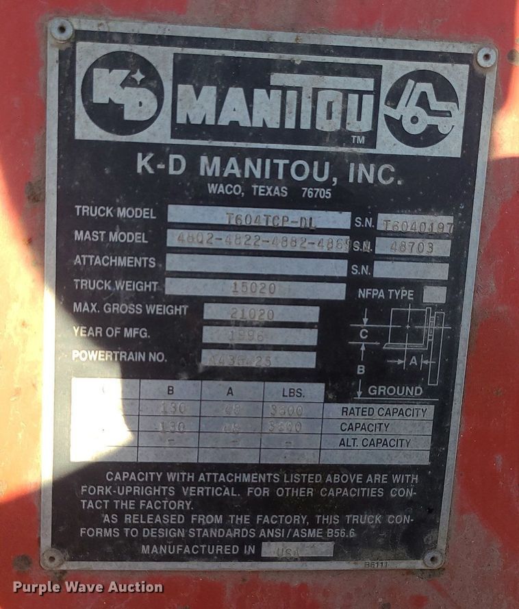 image for item DS7338 1996 Manitou T604TCP-DL forklift