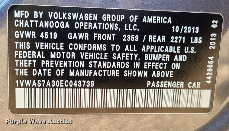 image for item DS7348 2014 Volkeswagon  Passat TSI 