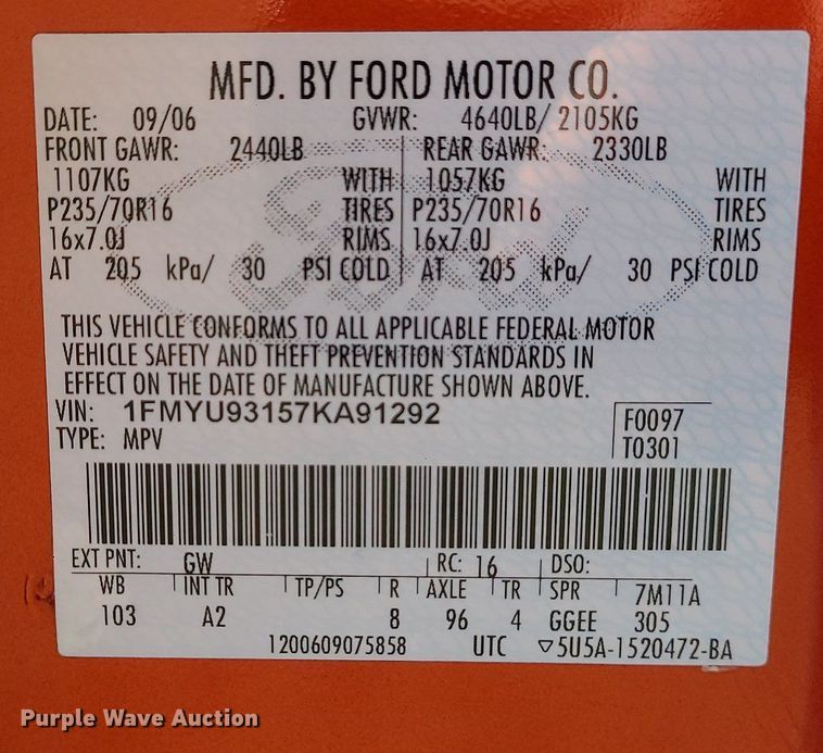 image for item DS7350 2007 Ford  Escape XLT SUV