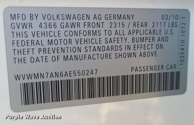 image for item DS7351 2010 Volkeswagon  CC 