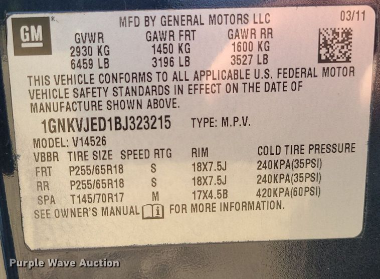 image for item DS7353 2011 Chevrolet Traverse LT SUV
