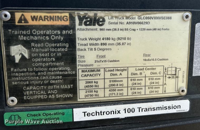 image for item EG1257 Yale GLC050VXNVSE088 forklift