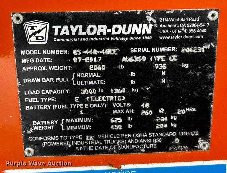 image for item EG1264 2017 Taylor-Dunn Bigfoot BS-40-46EE utility cart