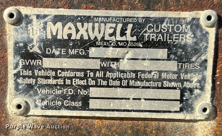 image for item EH6521 2003 Maxwell utility trailer