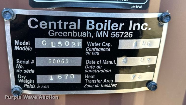 image for item EH6543 2007 Central Boiler Inc. CL5036 wood furnace