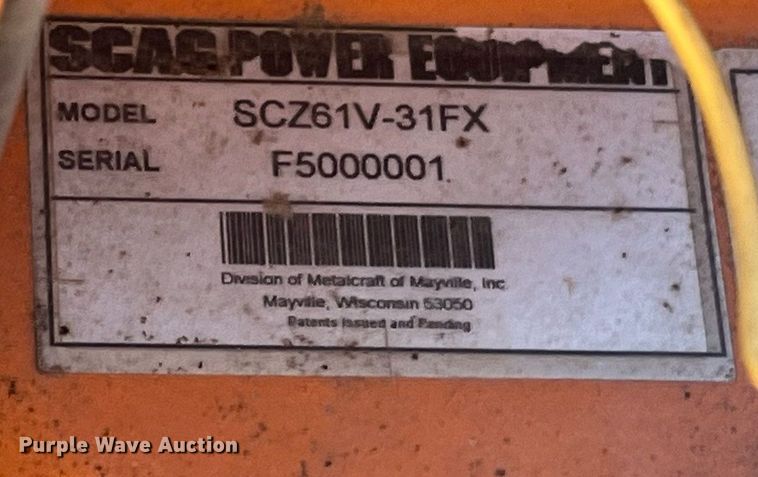 image for item EI0685 Scag SCZ61V-31FX ZTR lawn mower