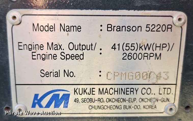 image for item EI3567 Kukje Machinery Branson 5220R MFWD tractor