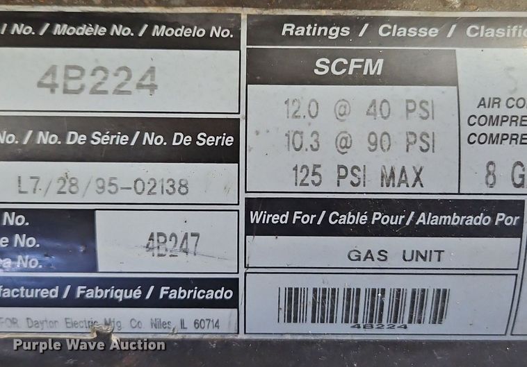 image for item EI3582 Dayton 4B224 air compressor