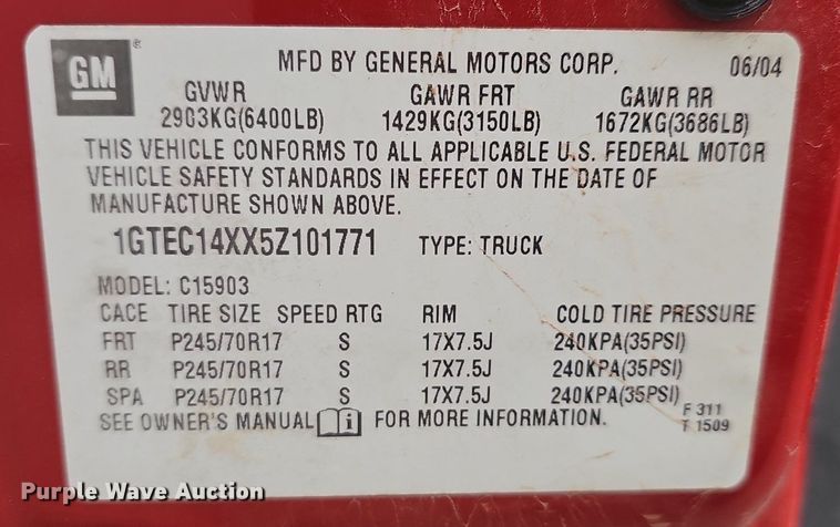 image for item EJ6080 2005 GMC Sierra 1500 pickup truck