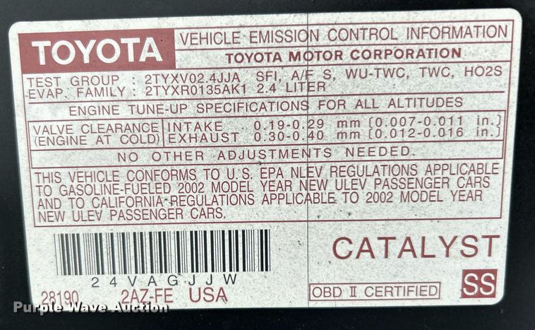 image for item EK4039 2002 Toyota  Camry LE 