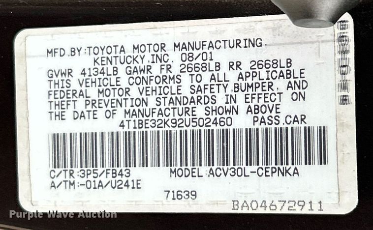 image for item EK4039 2002 Toyota  Camry LE 