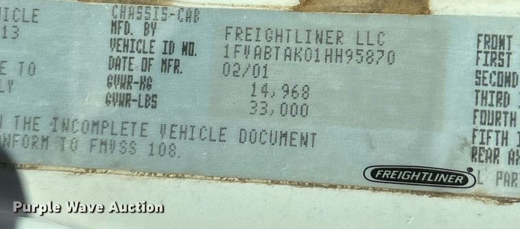 image for item EK4129 2001 Freightliner FL70 truck cab and chassis