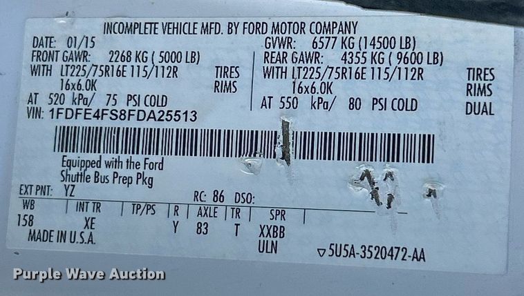 image for item EK4136 2015 Ford E450 Super Duty shuttle bus