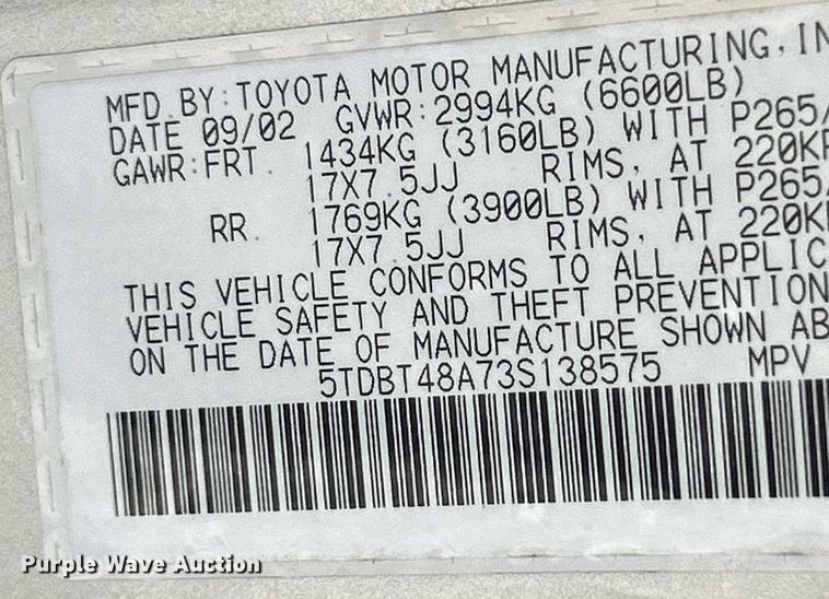 image for item EK4138 2003 Toyota Sequoia Limited SUV