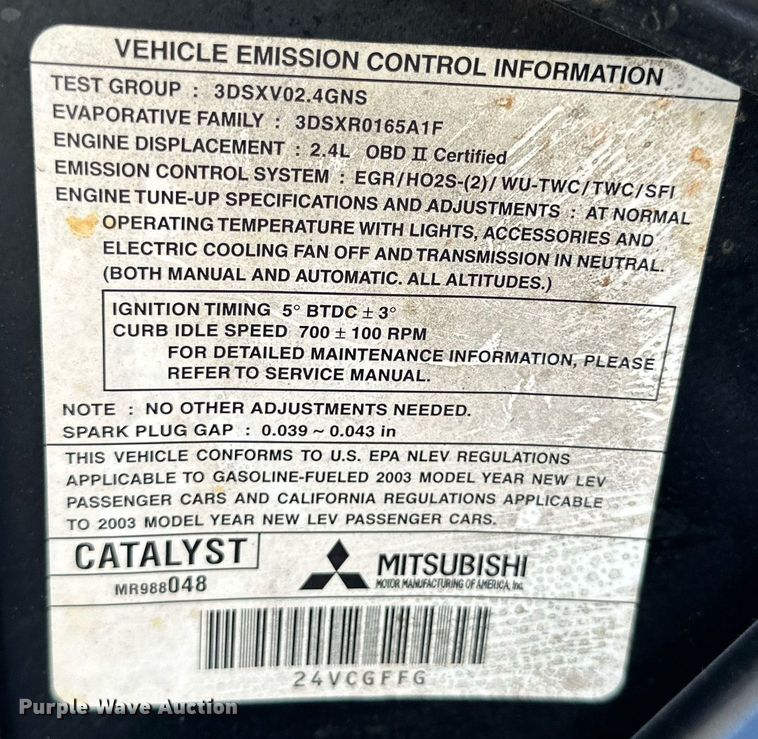 image for item JT9077 2003 Mitsubishi  Eclipse 
