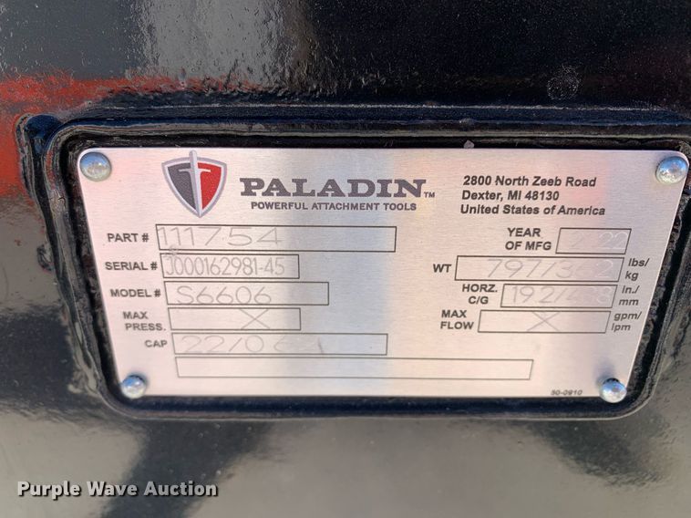 image for item KX9810 2022 Paladin S6606 skid steer bucket