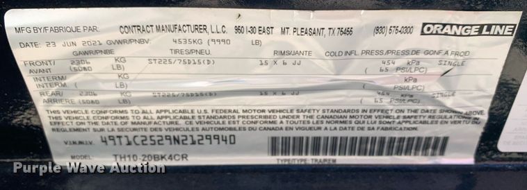 image for item KX9842 2022 Contract Manufacturer TH10-20BK4CR utility trailer