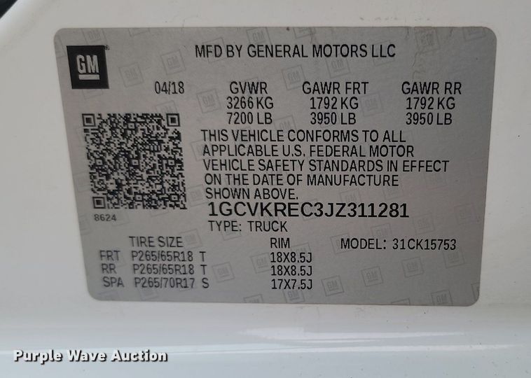 image for item LA9663 2018 Chevrolet  Silverado 1500 Double Cab pickup truck