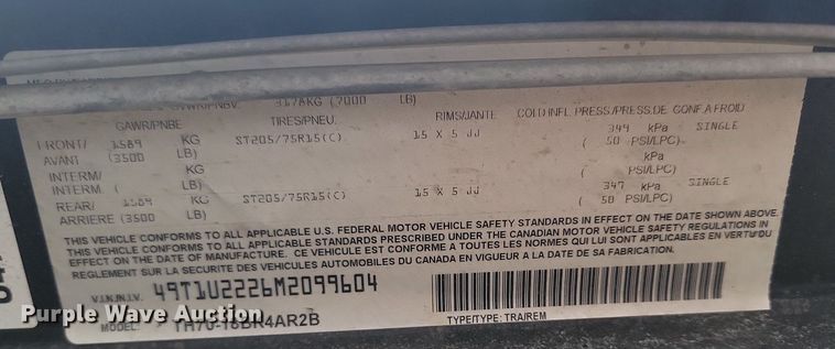 image for item LA9741 2021 Contract Manufacturing  Orange Line TH70 utility trailer