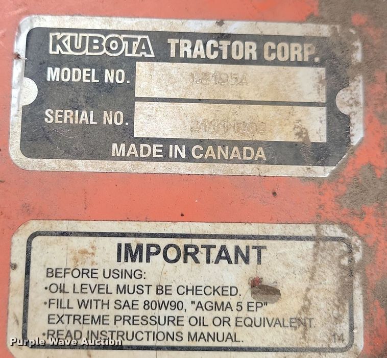 image for item LA9743 Kubota  L2195A 6' W snow blower