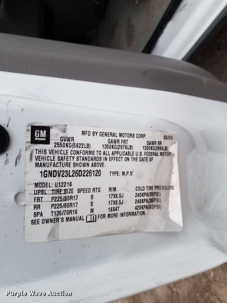 image for item LC9864 2006 Chevrolet  Uplander van