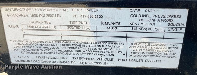 image for item LE9010 2011 G3 Angler V172F boat