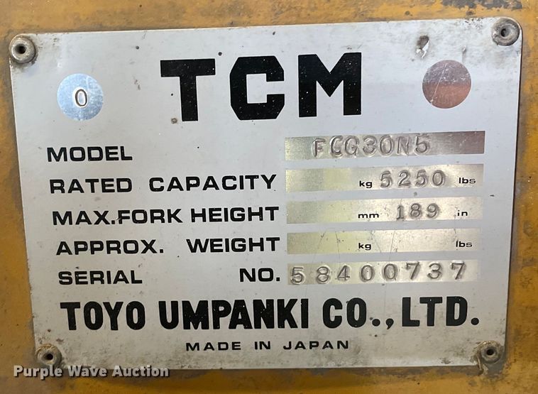 image for item LW9007 TCM FCG30N5 forklift