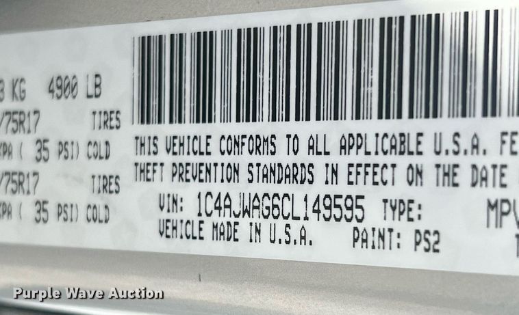 image for item ME9296 2012 Jeep Wrangler Sport SUV