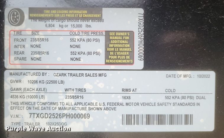 image for item MJ9002 2023 Ozark 102X25DOG equipment trailer