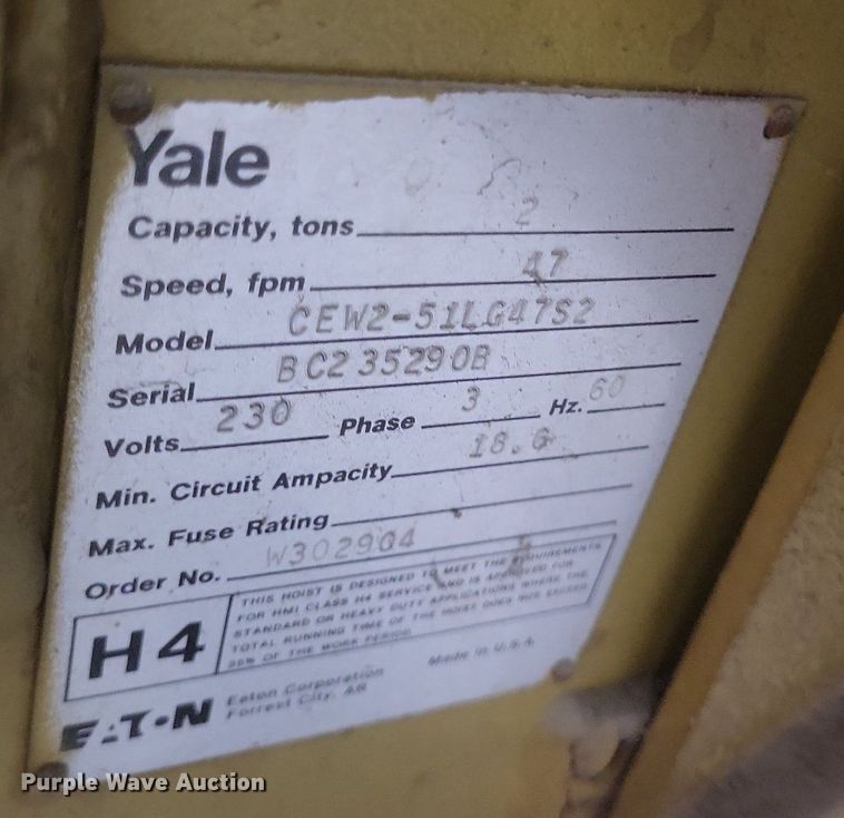 image for item MJ9007 Yale CEWZ-51LG47S2 hoist