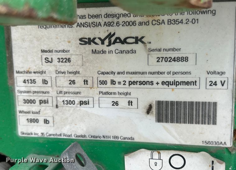 image for item MO9189 2015 Skyjack SJIII 3226 scissor lift