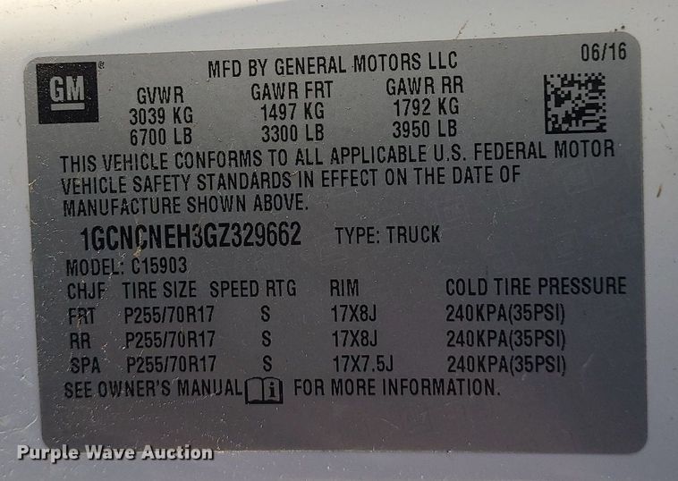 image for item MQ9618 2016 Chevrolet Silverado 1500 pickup truck