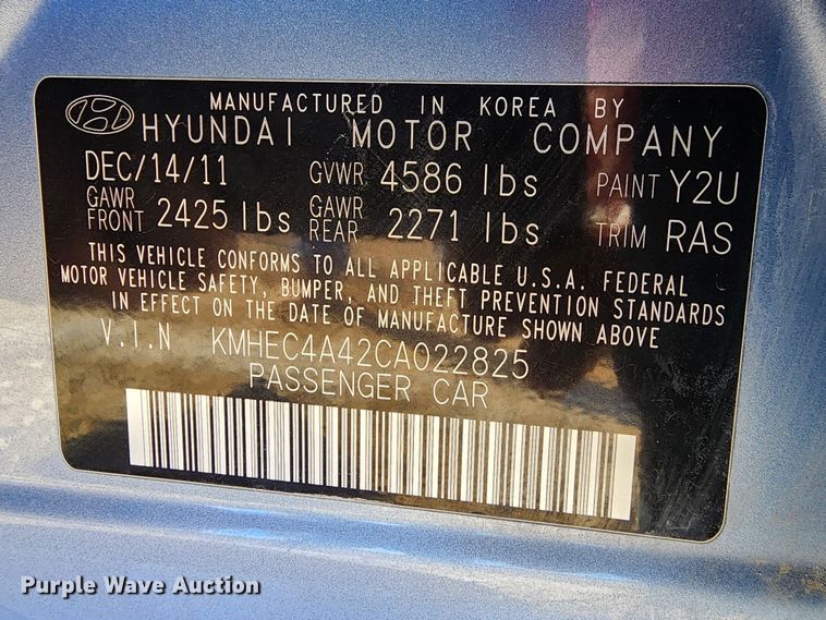 image for item MQ9669 2012 Hyundai  Sonata 